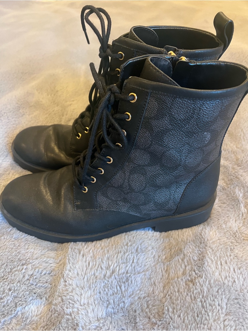 Coach Black Lyra Signature Lace-Up Combat Boots
